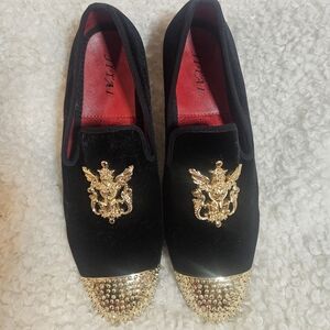 Jitai Black Velvet Tuxedo Loafers With Leather Insoles